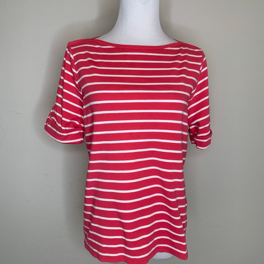 Calvin Klein Striped Boat Neck T shirt Pink White Sz Medium